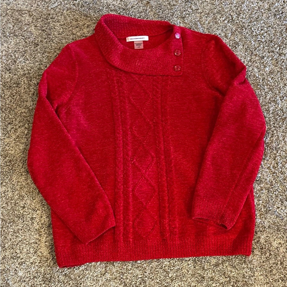 82. Allison Daley Red Cowl Neck Sweater with Button Accents